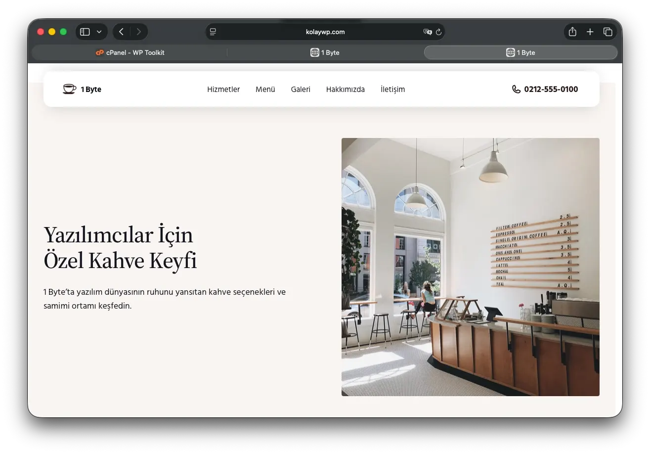 1 Byte adlı kahve dükkanının bitmiş, yayındaki web sitesi